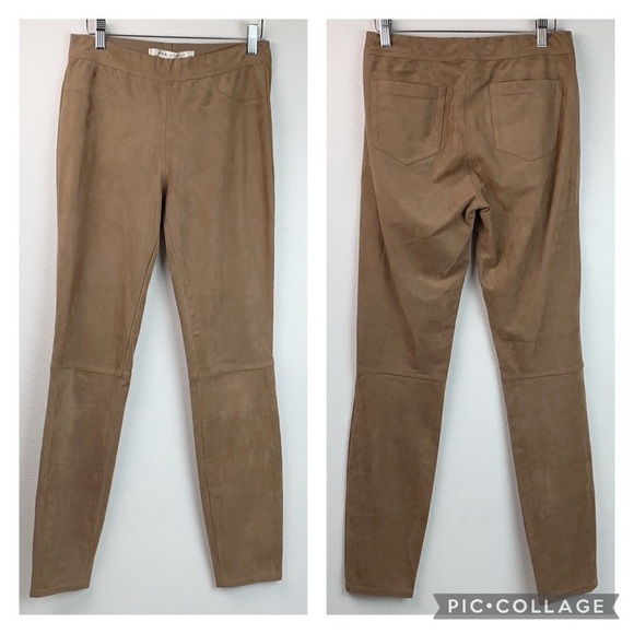 Max Studio faux suede stretch warm microfiber pull on skinny leggings, tan pants - Picture 2 of 9